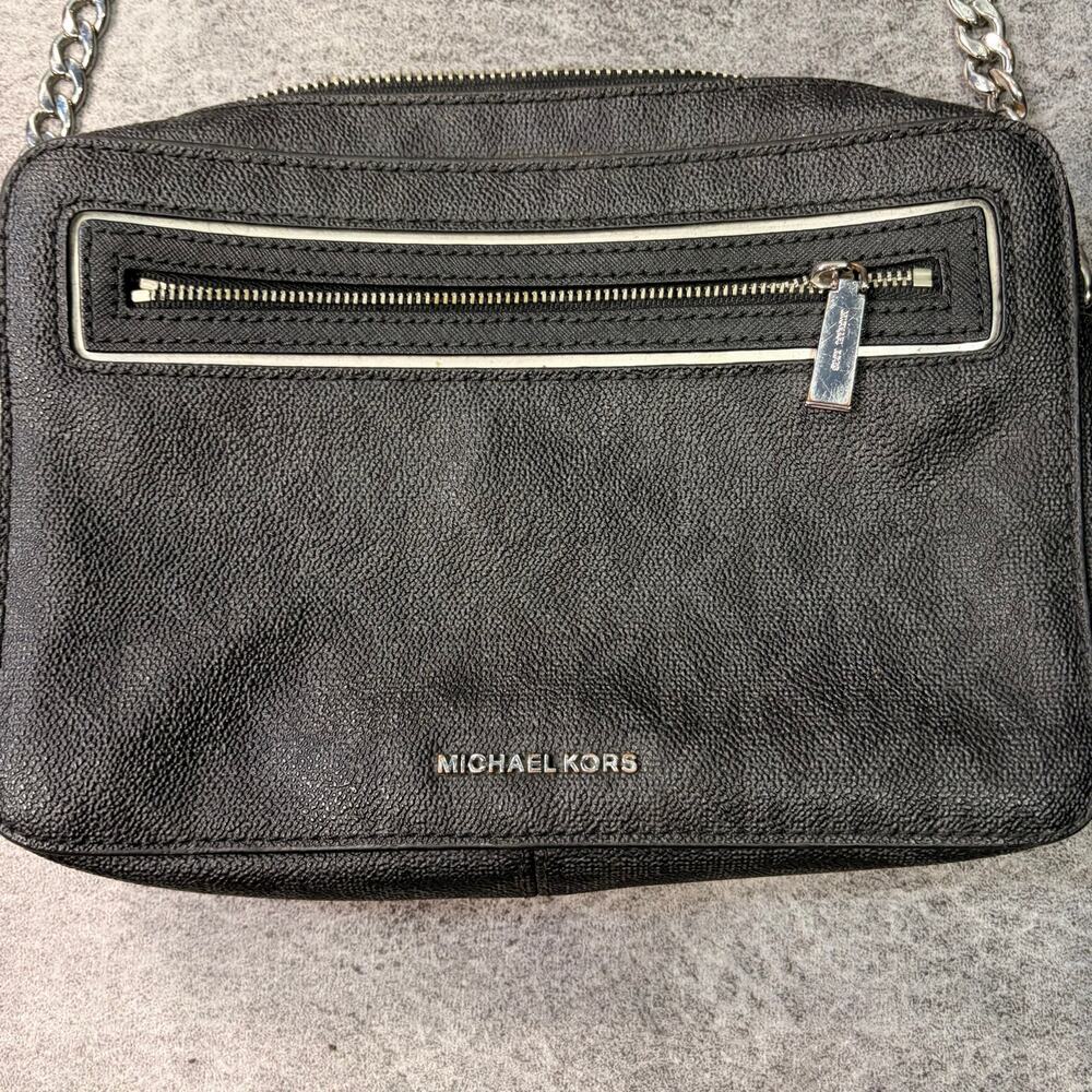 Michael Kors Set Set Black Monogram Leather Shoulder Bag - Picture 2 of 6